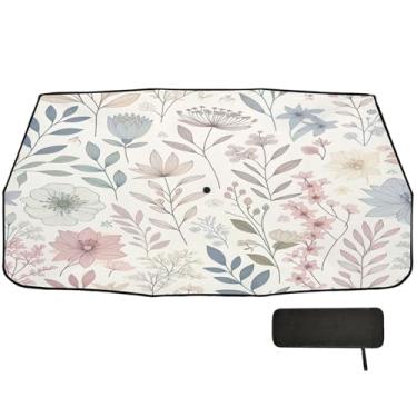 Imagem de Burbuja Guarda-sol de para-brisa de carro, guarda-chuva de para-sol floral pastel dobrável, bloqueio de raios UV e calor solar, adequado para caminhonete Sedan SUV na maioria dos veículos