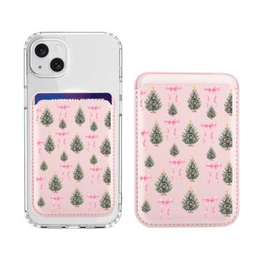 Imagem de BlHMCASE Carteira magnética compatível com MagSafe para iPhone 17/16/15/14/13/12 séries, laço de fita de árvore de Natal, couro rosa para porta-cartões Magsafe para mulheres adolescentes e meninas
