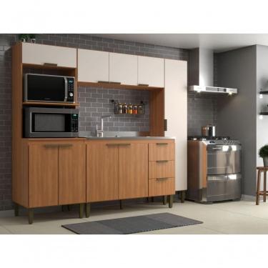 Imagem de Cozinha Modulada Compacta Bia 4 Pecas Com Paneleiro Torre Quente E Aéreo Freijó/off White