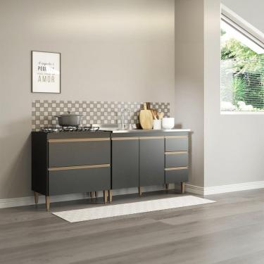 Imagem de Kit Balcão De Cozinha Modulada Para Kitnet Mdp Menu Móveis Preto