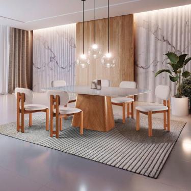 Imagem de Conjunto 6 Lugares Mesa E Cadeiras Mesa E Cadeiras Orgânicas Cinamomo-linho Cinza