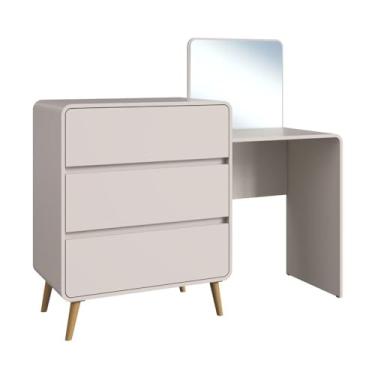 Imagem de Cômoda Penteadeira Multifuncional com Espelho e 3 Gavetas Grande para Quarto Estilo Retrô