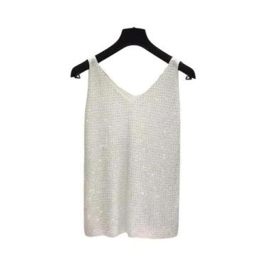 Imagem de Top Cropped Feminino De Verão Em Seda Gelada Com Decote V E Sem Mangas