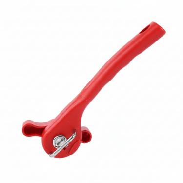 Imagem de Abridor de latas manual, corte seguro, borda lisa, levanta a tampa com as mãos livres, alça ergonômica, vermelho