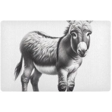 Imagem de TSENQUE Tapete de porta divertido personalizado burro preto branco tapetes de porta hilariantes, tapetes de cozinha antiderrapante lavável, 81 cm x 50 cm