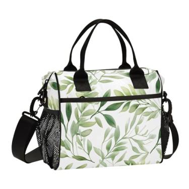 Imagem de GAIGEO Lancheira isolada em aquarela com zíper e folhas verdes e ramos, lancheira térmica para adultos, lancheira de ensino médio, M