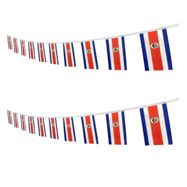 Imagem de Bandeira costa-riquenha da Costa Rica, 5,9 m 20 mini bandeiras, faixa de 14,5 x 21 cm, decoração de festa interna e externa.