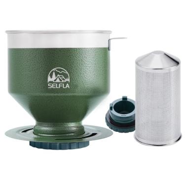 Imagem de SELFLA Filtro de café portátil, gotejador reutilizável de aço inoxidável para canecas isoladas, cafeteira sem papel para caminhadas, acampamento e aventuras ao ar livre, leve, fácil de limpar e pronto