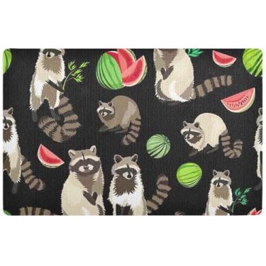 Imagem de TSENQUE Capacho personalizado de guaxinim floral preto outono bonito tapete de porta absorvente externo tapete lamacento grande lavável tapetes de entrada internos para casa 81 cm x 50 cm