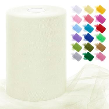Imagem de JeogYong Rolo de tecido de tule branco creme, 15 cm por 100 metros, tecido de malha de poliéster, fita de tule para saias tutu, embrulho de presente, decoração de aniversário/festa/casamento