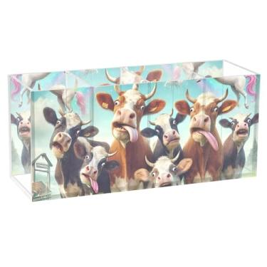 Imagem de TSENQUE Porta-lápis de acrílico fofo personalizado para vacas, gado, fofo, para mesa, artesanato, porta-pincéis, caneta, escritório, estética, suprimentos de mesa