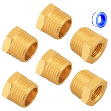 Imagem de Bucha redutora de latão fêmea NPT 1/5.1 cm NPT macho x 1/10.2 cm, redutor de cabeça sextavada, encaixe de tubulação fundida, adaptador de tubo de mangueira de rosca (4 peças, 1/5.1 cm x 1/10.2 cm NPT)