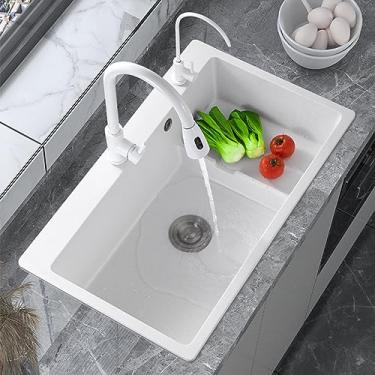 Imagem de Pia de cozinha 304, pia de cozinha de quartzo, com torneira removível de chuva voadora, bacia única para estação de trabalho com acessório (80 cm/31,5 pol.)