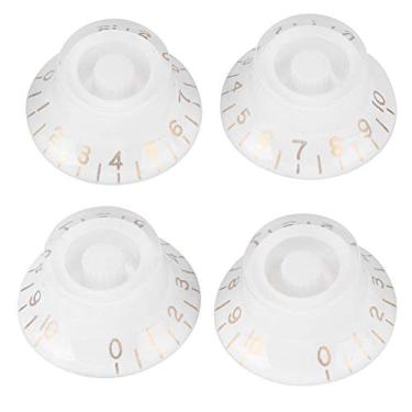 Imagem de RiToEasysports Botões de Guitarra, 4 Pçs Botões de Controle Acrílico Tom Transparente Volume Sino Acessórios Instrumento Musical para Guitarra Baixo (Letras douradas com botão branco)