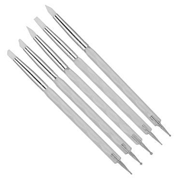 Imagem de Cryfokt Kit de Caneta Pontilhadora para Manicure, Cabo Acrílico Transparente, Caneta para Pintura de Unhas Com Pontas de Silicone, 5 Peças para Criar Trabalhos Requintados de Arte Em Unhas (Branco)