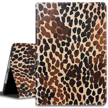 Imagem de Capa para iPad (A16) 11ª geração 11 polegadas 2025 / iPad 10ª geração 10,9 polegadas 2022, capa protetora ultrafina multi-ângulo, com padrão de vaca preta acastanhada