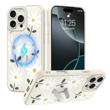 Imagem de MOWIME Capa magnética para iPhone 16 Pro com alça de dedo, compatível com Magsafe, estampa floral margarida para mulheres e meninas, capa fina à prova de choque de TPU macio para iPhone 16 Pro de 6,3