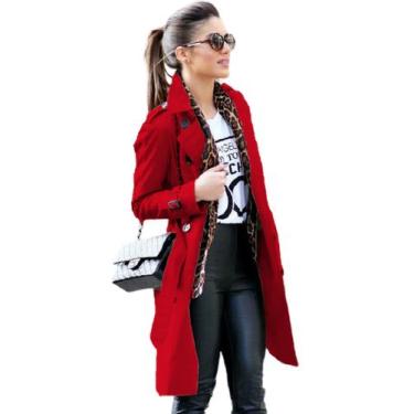 Imagem de Sobretudo Feminino Casaco Trench Coat com cinto, forrado, jaqueta, jaq