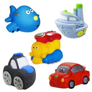 Imagem de Kit Com 5 Brinquedos De Vinil Para Bebê Maralex - Navio Avião Trem Pol
