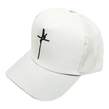 Imagem de Boné Fé Branco Aba Curva Trucker Redinha Telinha Moda Feminino Masculi
