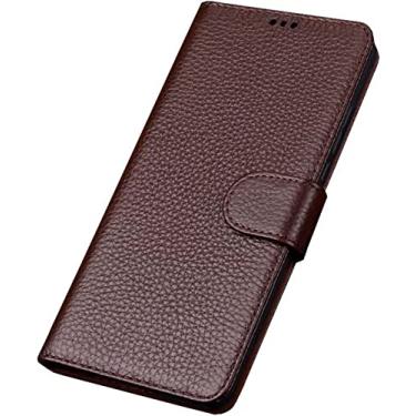 Imagem de GANYUU Capa carteira para Apple iPhone 14 Plus 6,7 polegadas 2022, capa de telefone flip de couro com padrão de lichia [porta-cartão] coldre (cor: marrom)