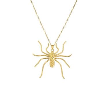 Imagem de Cykdohy Colar com pingente de aranha exagerada para mulheres e homens, aço inoxidável, hip hop, punk, réptil, gótico, animal, grande, corrente de elos ajustáveis, gargantilha para festa de Halloween