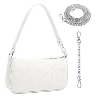 Imagem de Yuni Sophy Bolsa feminina texturizada, bolsa de ombro pequena com corrente de 70 cm, faça você mesmo, deslocamento diário, encontros casuais, Branco-A, Small