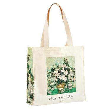 Imagem de VINWESS Bolsa feminina de lona artística com fundo plano falso, zíperes, bolso interno, adequada para compras, trabalho, viagens, 4 rosas, One Size
