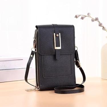 Imagem de Bolsa tiracolo de couro antifurto pequena bolsa para celular para uso diário feminino, Preto, Bolsa quadrada pequena transversal