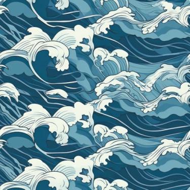 Imagem de MuralPeel Papel de parede vintage azul branco ondulado geométrico mosaico descascar e colar autoadesivo removível fácil de descascar no papel de parede para locatário de armário de quarto