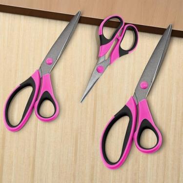 Imagem de 3 tesouras de alfaiate afiadas, lâminas de titânio, cabo macio de borracha, tesoura de tecido multiuso para adultos, escritório, costura, escola (rosa vermelha)