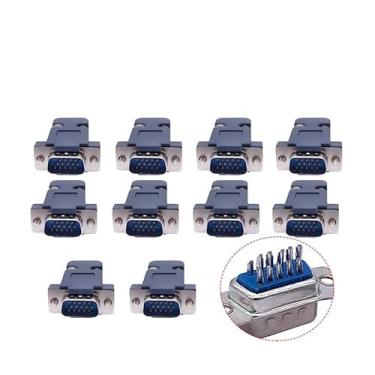 Imagem de 10 peças DB9 conector núcleo VGA Pl9pin soquete fêmea macho tipo D SUB DB15 (DB15 macho prata-01)