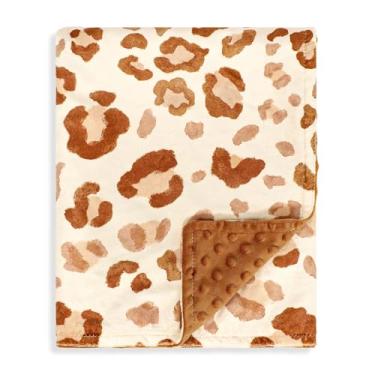 Imagem de GFU Cobertor de bebê para meninos e meninas, cobertor macio com camada dupla de forro pontilhado, cobertor de cama infantil recém-nascido com estampa de leopardo marrom, 76 x 101 cm