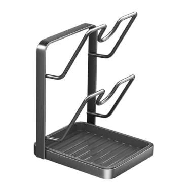 Imagem de DimyFew Suporte para tampas de panelas, descanso de colher, economiza espaço com bandeja, suporte para tampas de panelas e tábuas de corte, utensílio de, Cinza 2 Camadas