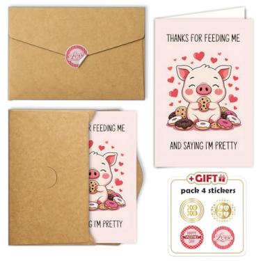 Imagem de Podagree Cartão de felicitações Dia dos Namorados, Thanks for Feeding Me and Saying I'm Pretty Card, Cartão de amor de porco, cartão de humor doce para namorado, namorada, parceiro solteiro 14 x 20 cm