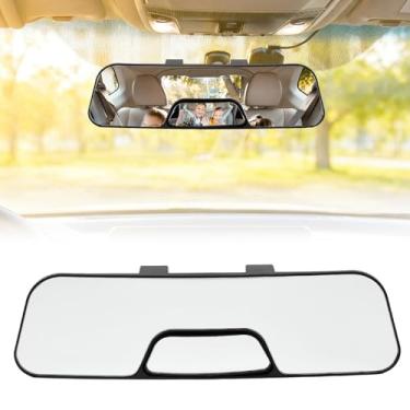 Imagem de JSCARLIFE Espelho retrovisor panorâmico para carro de 30 cm com espelho duplo - 30% de visibilidade aprimorada, vidro óptico ABS + HD, clipe para monitoramento de crianças/animais de estimação