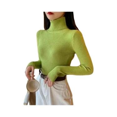 Imagem de Suéter De Inverno Feminino Térmico Com Gola Alta Listrada, Tricotado, 