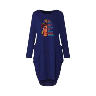 Imagem de Vestidos casuais soltos femininos plus size de manga curta com gola re