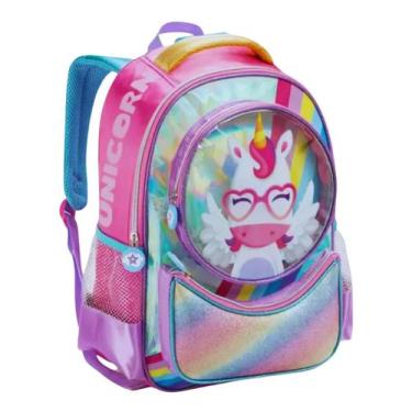 Imagem de Mochila Infantil Escolar Unicórnio Com Tecido Holográfico - Denlex
