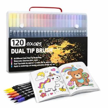 Imagem de Kit Pintura/Colorir Premium - COMPRE Maleta de Canetinhas Ponta Dupla e GANHE Livro para Colorir - Ideal para Pintura, Escolar, Antiestresse e Lettering (48, 60, 80 e 120 Cores) (120)
