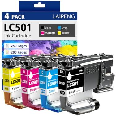 Imagem de LAIPENG Cartuchos de tinta LC501, pacote com 4, compatíveis com impressoras Brother LC501 LC501XL para MFC-J1260DW MFC-J1360DW MFC-J1410DW (pacote com 4, BK/C/M/Y)