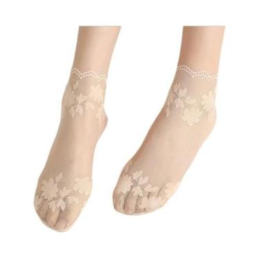 Imagem de Meias Invisíveis De Renda Transparente Para Mulheres, Finas E Antiderr