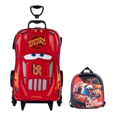 Imagem de Kit Mochila de Rodas e Lancheira em 3D Cars Mcqueen - Carros, Vermelho