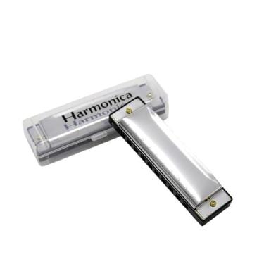 Imagem de Gaita de boca Harmônica em Dó C Prateada10 Furos com Estojo Protetor Transparente