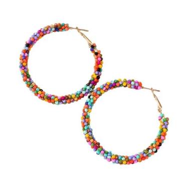 Imagem de Brincos De Argola Boêmios Coloridos Feitos À Mão Com Contas De Vidro E