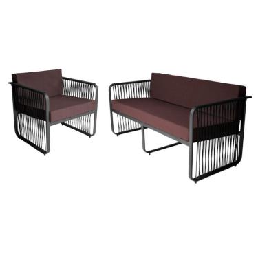 Imagem de Conjunto Poltrona e Namoradeira Corda Náutica Santiago Preto marrom