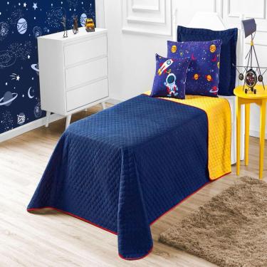 Imagem de Cobre Leito Solteiro Astronauta Marinho E Amarelo 5pçs