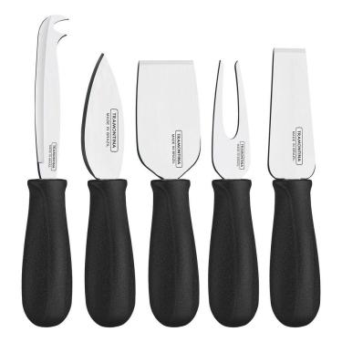 Imagem de Jogo Para Queijos Tramontina Harmoniza Em Aço Inox E Cabos Pretos 5 Peças Tramontina