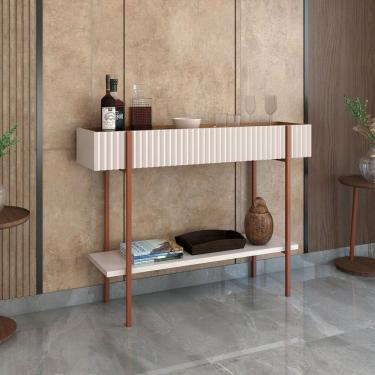 Imagem de Aparador Essenza 1 Prateleira Ripado 3d Off White/Cinamomo - Panorama Móveis