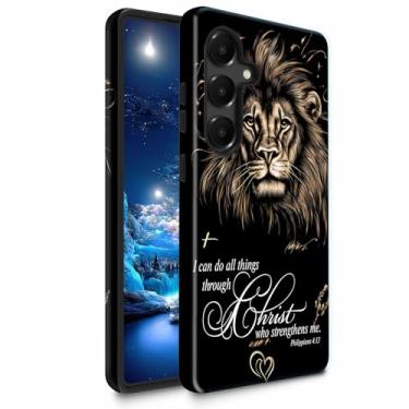 Imagem de Bxgolkgd Capa de celular TPU+PC para Galaxy S25 FE de 6,7 polegadas, capa protetora à prova de choque de camada dupla, capa resistente antiqueda para homens e mulheres, versículo bíblico do leão